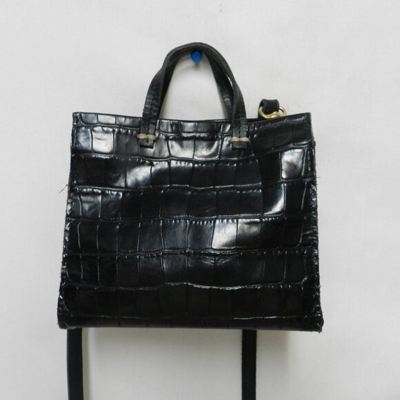 Clare V. Simple Tote Bebe Black Croc-Embossed Leather Mini Crossbody Bag Tote - Picture 2 of 14